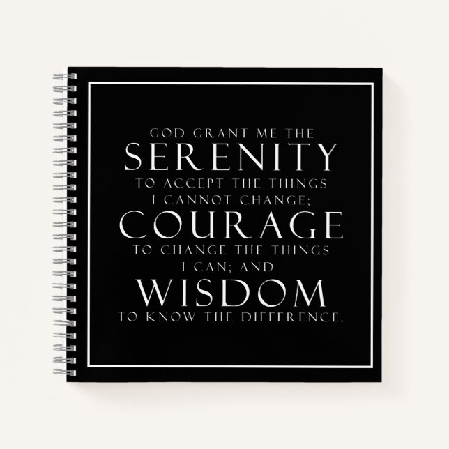 Black and White Serenity Prayer Notizbuch (Vorderseite)