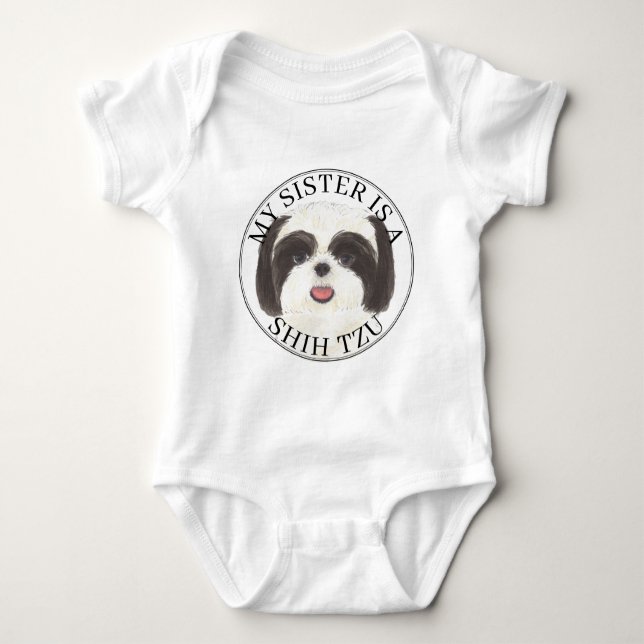 Black and White Shih Tzu Big Sister Baby Strampler (Vorderseite)