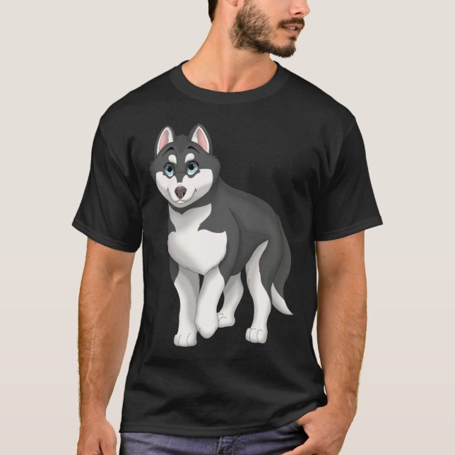 Black and White Siberian Husky Dog with Blue Eyes T-Shirt (Vorderseite)