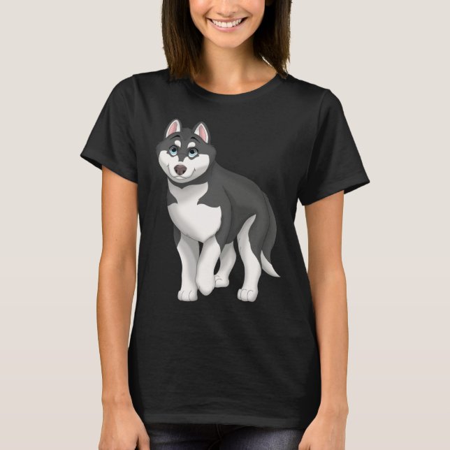 Black and White Siberian Husky Dog with Blue Eyes T-Shirt (Vorderseite)