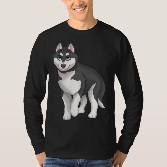 Black and White Siberian Husky Dog with Blue Eyes T-Shirt (Vorderseite)