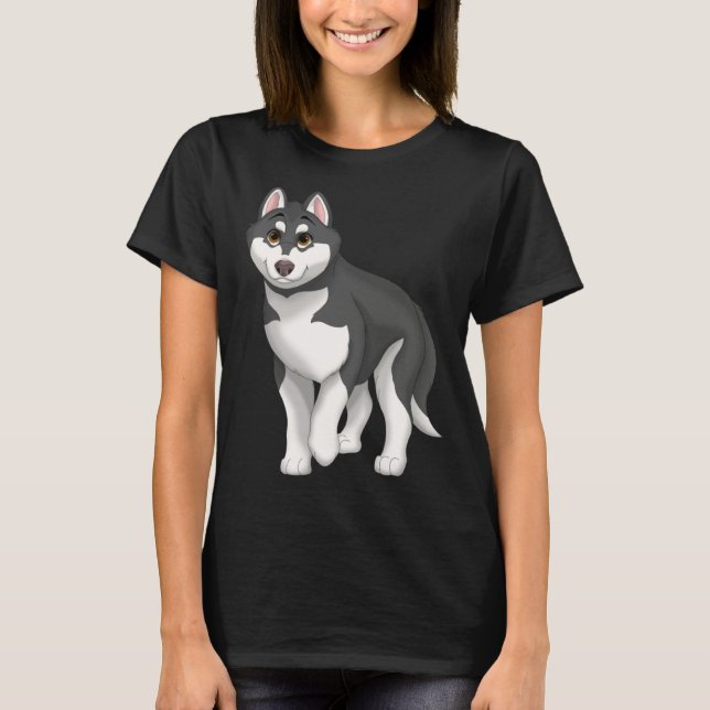 Black and White Siberian Husky Dog with Brown Eyes T-Shirt (Vorderseite)