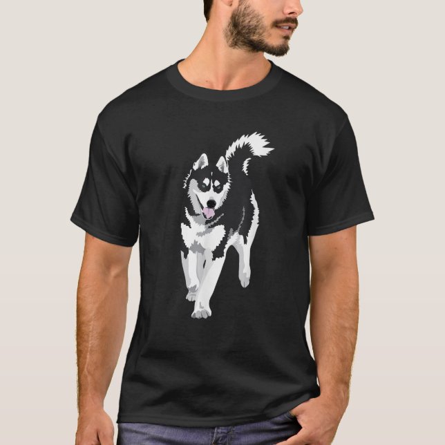 black and white Siberian Husky Snow Dog  T-Shirt (Vorderseite)