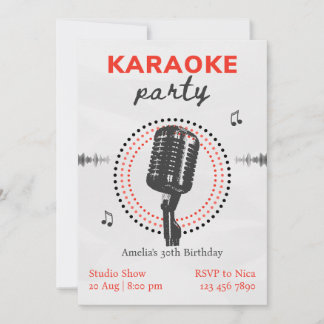 Black and White Simple Karaoke Geburtstagsparty Einladung