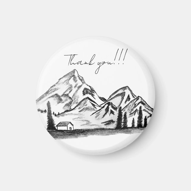 black and white sketch of Mountains Magnet (Vorne)