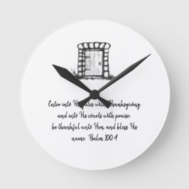 Black and White Sketched Garden Door with verse Runde Wanduhr