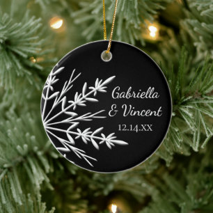 Black and White Snowflake Bridesmaid Vielen Dank Keramikornament