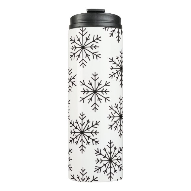 Black and White Snowflake Pattern Thermal Tumbler Thermosbecher (Vorderseite)