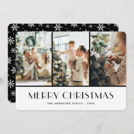 Black and White Snowflakes Photo Christmas Card Feiertagskarte