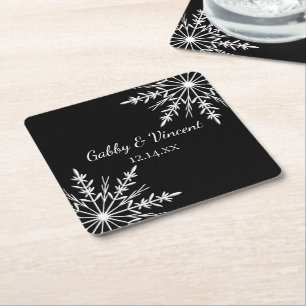 Black and White Snowflakes Winter Wedding Rechteckiger Pappuntersetzer