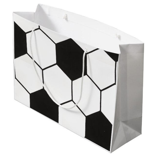 Black and White Soccer Ball Pattern Geometric  Große Geschenktüte (Rückseite Schrägansicht)