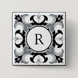 Black and White Spanish Style with Initial  Button