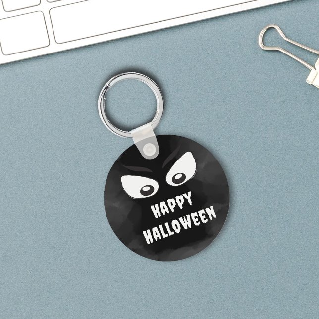Black and white Spooky Halloween Custom Schlüsselanhänger (Happy Halloween Black and White Custom Keychain,)