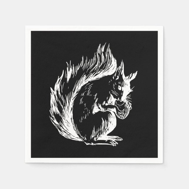 Black and White Squirrel Design Art Serviette (Vorderseite)