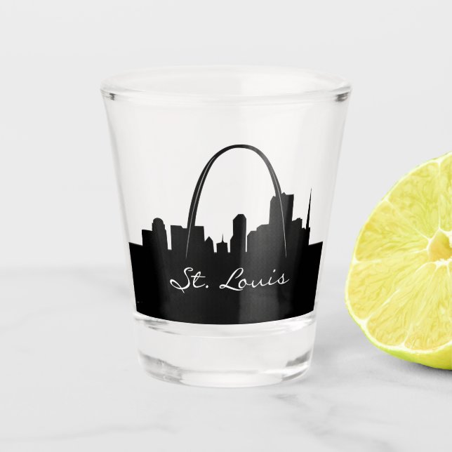 Black and White St. Louis Skyline Schnapsglas (Vorderseite)