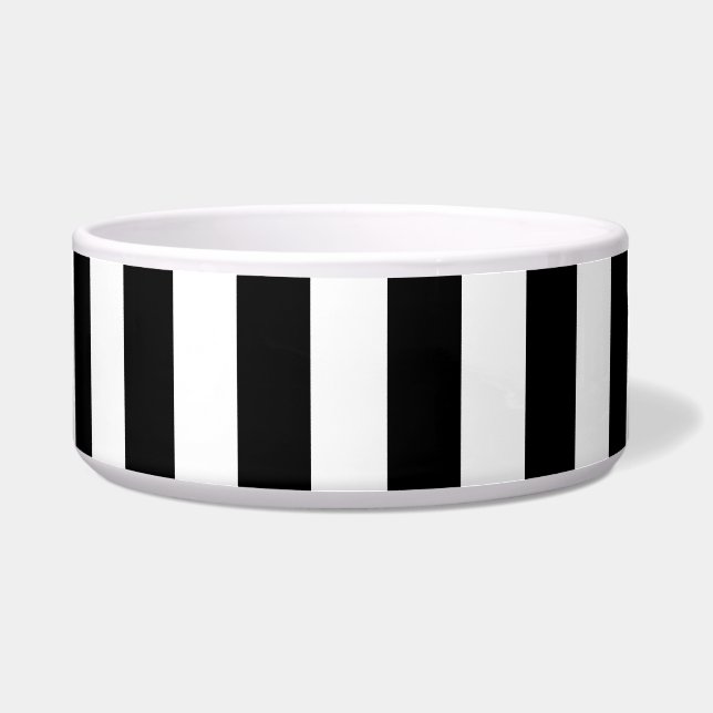 Black and White Stripe Ceramic Pet Bowl Napf (Vorderseite)