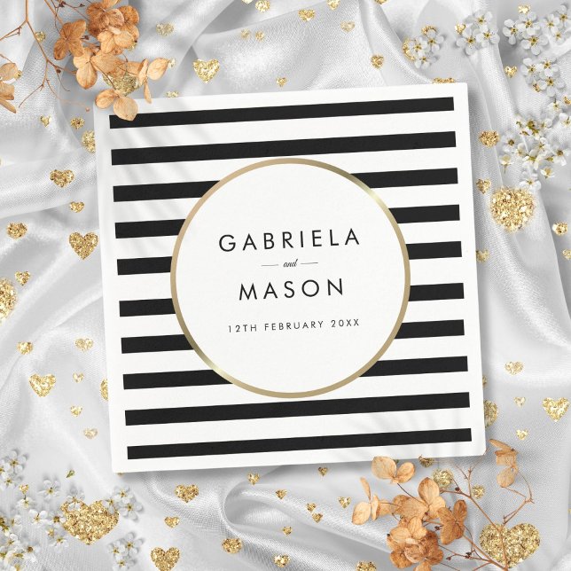 Black and White Stripe Chic Gold Wedding Serviette (Black and White Stripe Chic Gold Wedding Napkins)