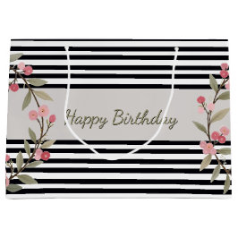 Black And White Stripe Große Geschenktüte