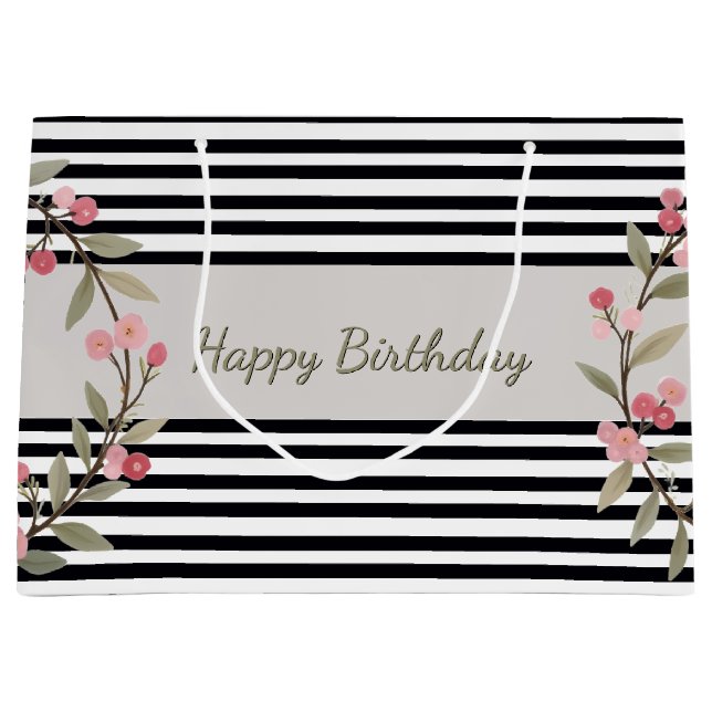 Black And White Stripe Große Geschenktüte (Vorderseite)