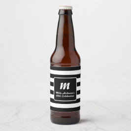 Black and White Stripe Monogram Bierflaschenetikett