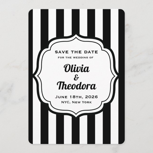 Black and White Stripe Save the Date Cards Einladung (Vorderseite)