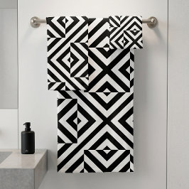 Black and White Striped Op Art Geometric Pattern Badhandtuch Set