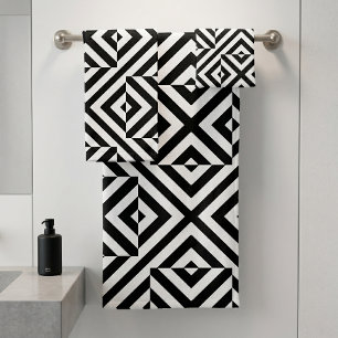 Black and White Striped Op Art Geometric Pattern Badhandtuch Set