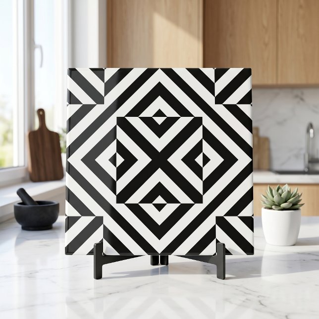 Black and White Striped Op Art Geometric Pattern Fliese (Von Creator hochgeladen)