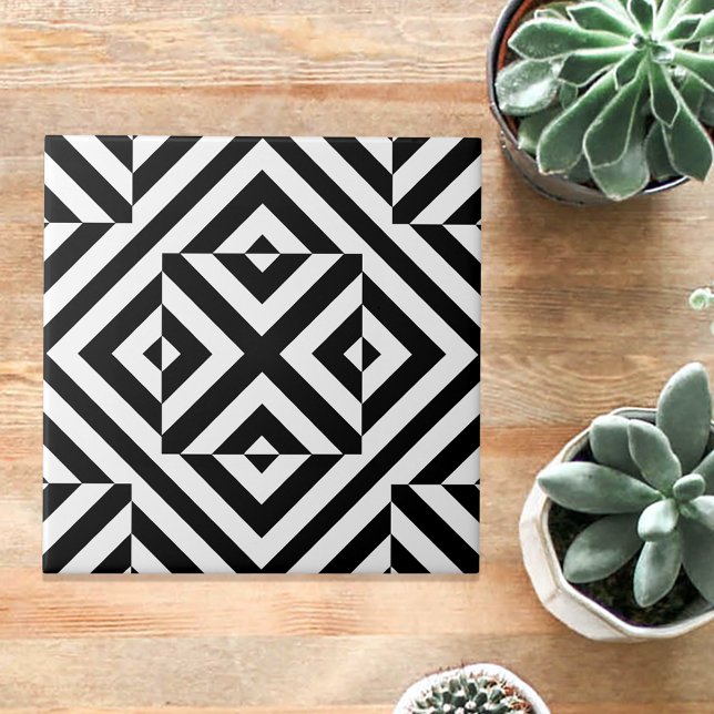 Black and White Striped Op Art Geometric Pattern Fliese (Von Creator hochgeladen)