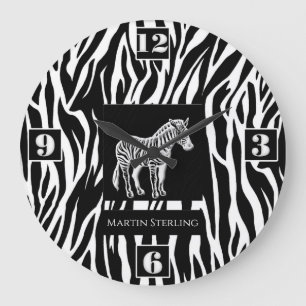 Black and White Striped Zebra Jungle Theme Große Wanduhr