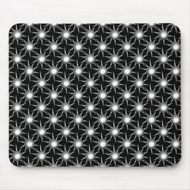 Black and White Swirling Suns Mousepad (Vorne)