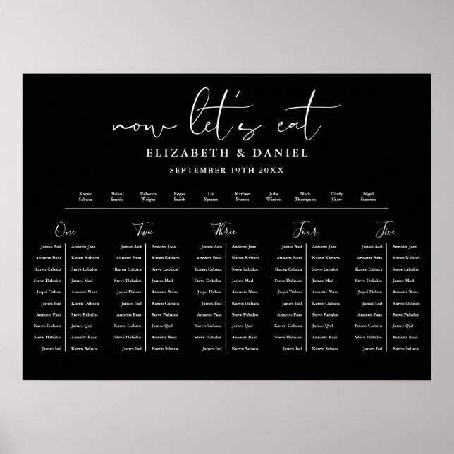 Black And White Table Plan Wedding Seating Chart Poster (Vorne)
