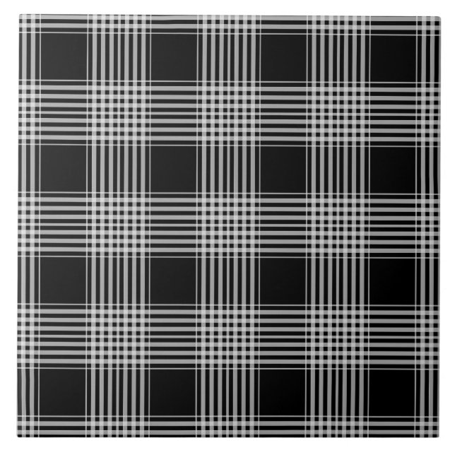 Black and White tartan plaid Fliese (Vorderseite)
