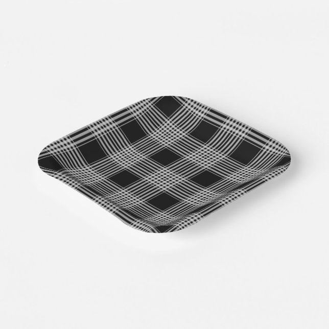 Black and White tartan plaid Pappteller (Gewinkelt)