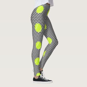 Black and White Tennis Ball Zigzag Tennis Player Leggings