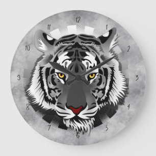 Black And White Tiger Große Wanduhr