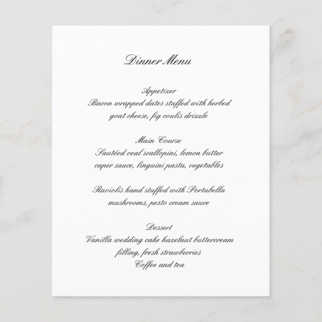 Black and White Timeless Budget Wedding Menu Flyer (Vorne)