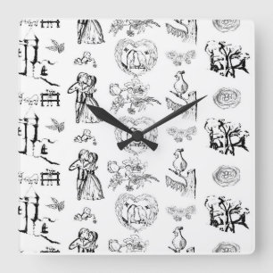 Black And White Toile Pattern Square Wall Clock Quadratische Wanduhr