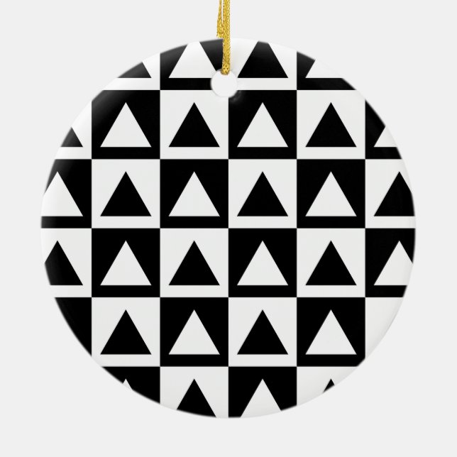 Black and White Triangle getric shape pattern Keramik Ornament (Hinten)