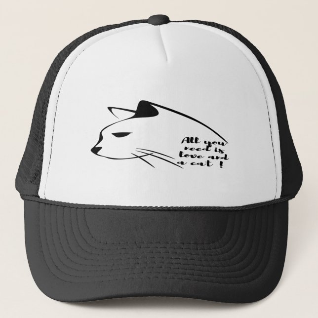 Black and White Trucker Hat | Minimalistische Katz Truckerkappe (Vorderseite)
