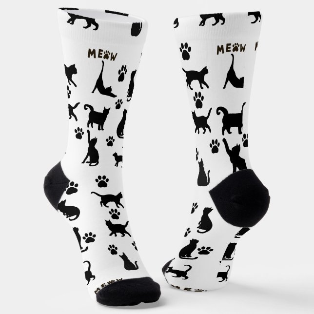 Black and White Tuxedo Cat Patterned Socks Gift Socken (Gewinkelt)