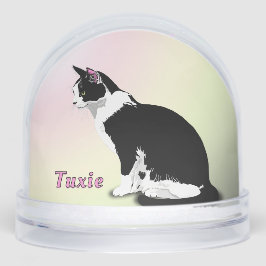 Black and White Tuxedo Cat Personalized Schneekugeln