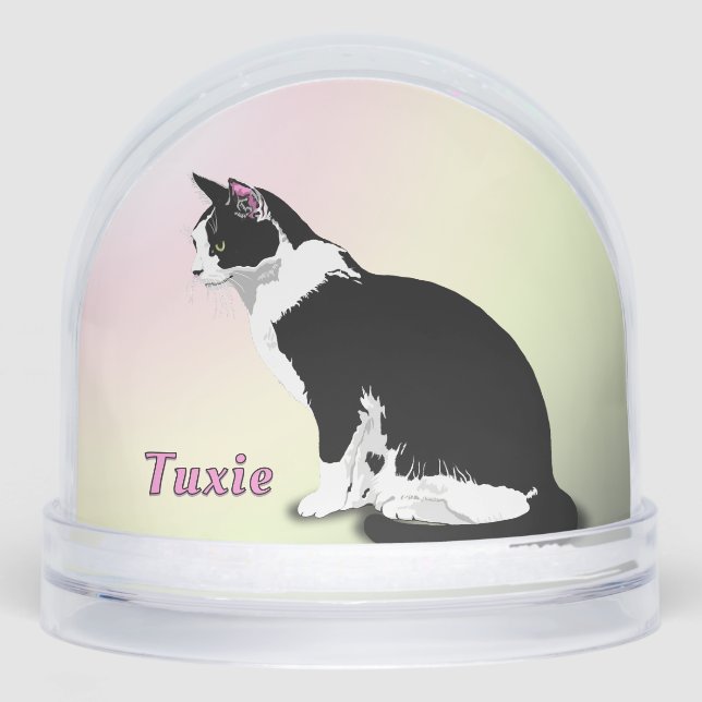 Black and White Tuxedo Cat Personalized Schneekugeln (Vorderseite)