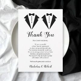 Black and white tuxedo two grooms gay wedding dankeskarte