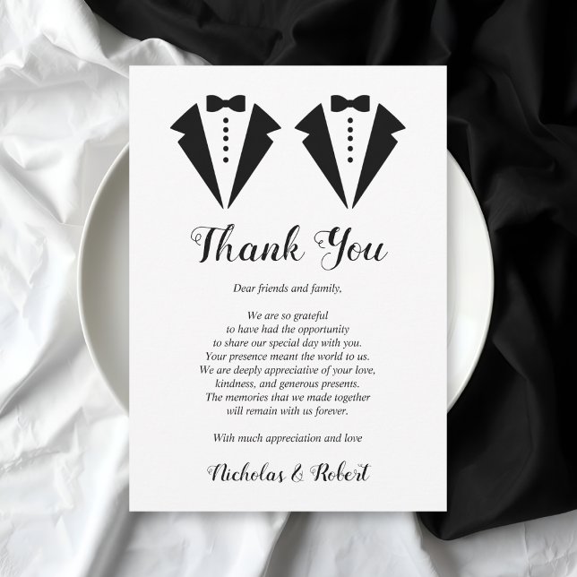 Black and white tuxedo two grooms gay wedding dankeskarte (Von Creator hochgeladen)