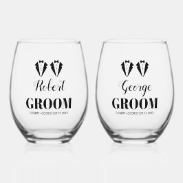 Black and white tuxedo two grooms gay wedding weinglas ohne stiel