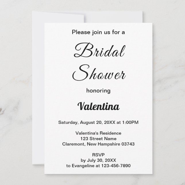 Black and White Typography Bridal Shower Einladung (Vorderseite)
