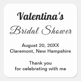 Black and White Typography Bridal Shower Quadratischer Aufkleber