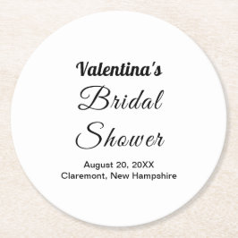 Black and White Typography Bridal Shower Runder Pappuntersetzer