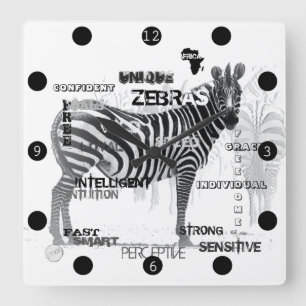 Black and White Unique Zebras Typography Quadratische Wanduhr